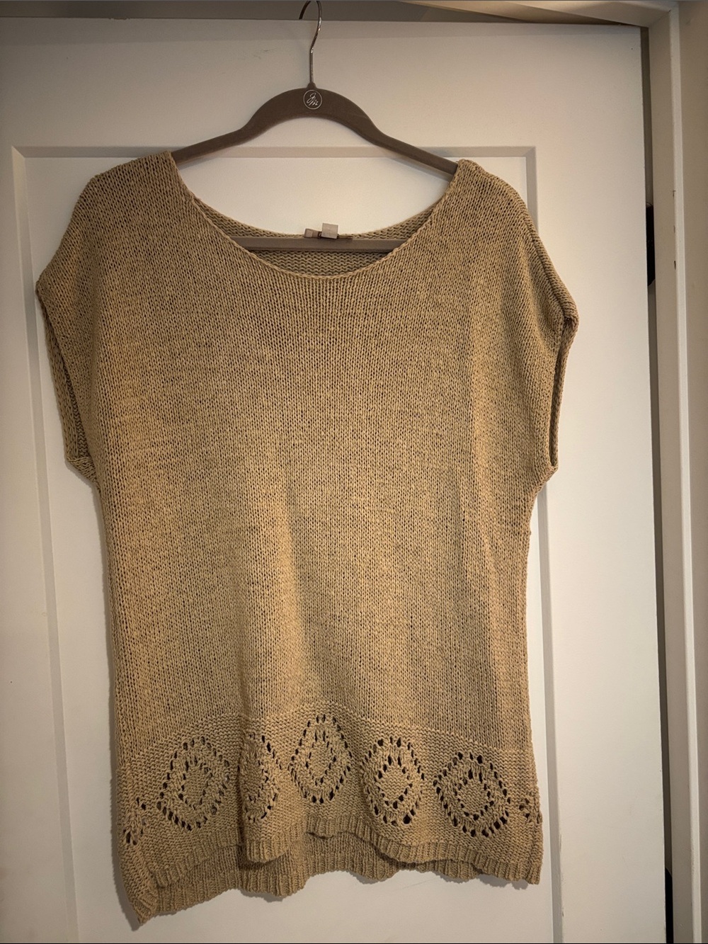 Vintage-look Open-Knit Short Sleeve Sweater